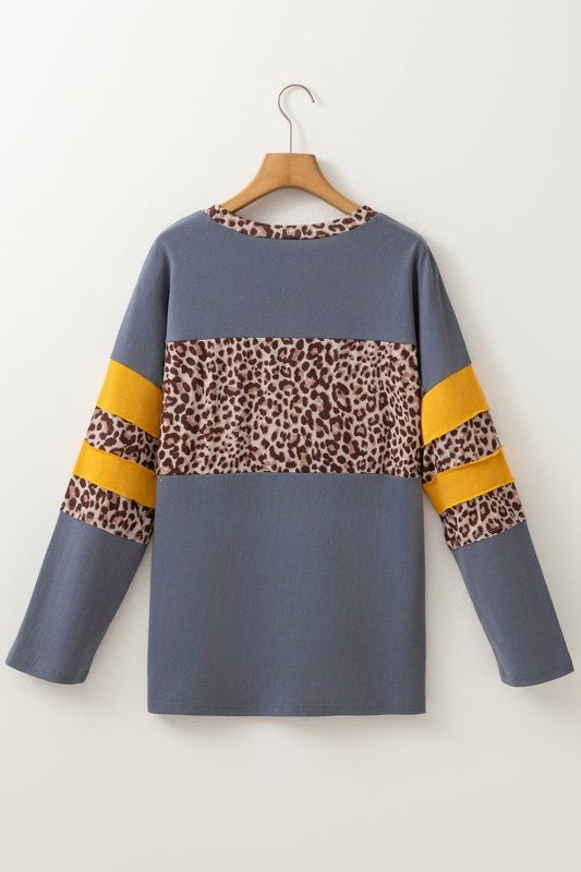Leopard Patchwork Colorblock Drop Shoulder Top - Sleekdenim.com