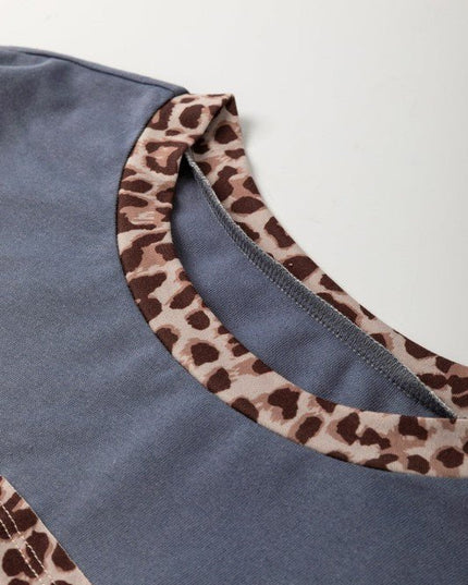 Leopard Patchwork Colorblock Drop Shoulder Top - Sleekdenim.com