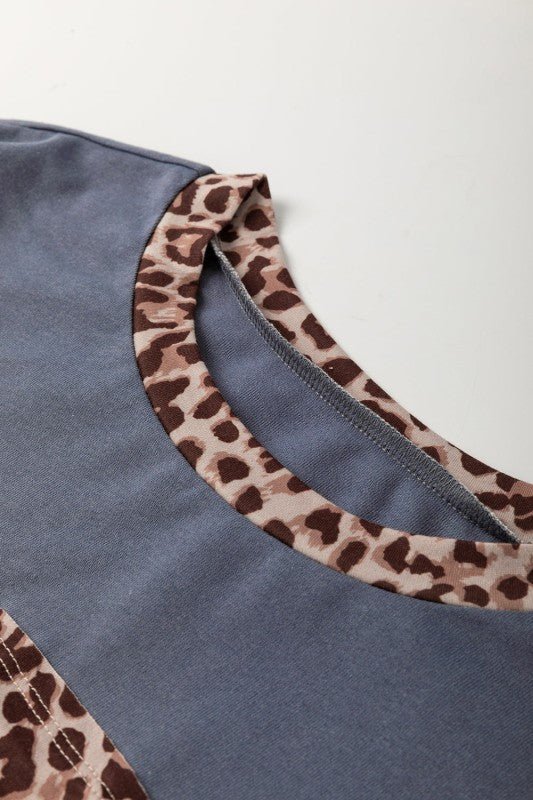 Leopard Patchwork Colorblock Drop Shoulder Top - Sleekdenim.com