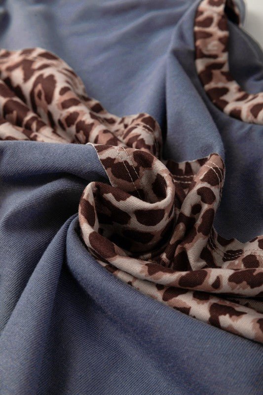 Leopard Patchwork Colorblock Drop Shoulder Top - Sleekdenim.com