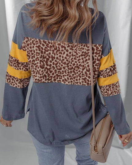 Leopard Patchwork Colorblock Drop Shoulder Top - Sleekdenim.com
