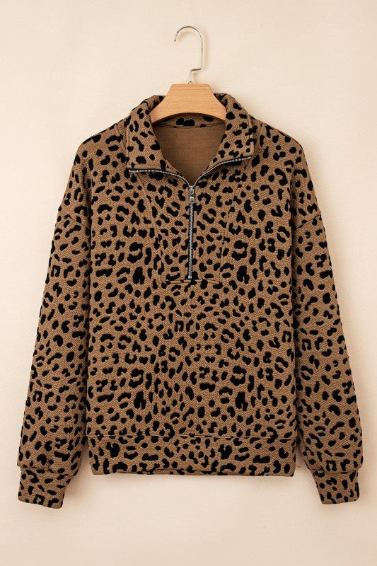 Leopard Quarter - Zip Drop Shoulder Sweatshirt - Sleekdenim.com