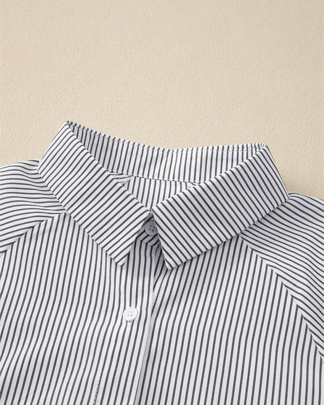 Light Blue Casual Striped Shirred Cuffs Shirt - Sleekdenim.com