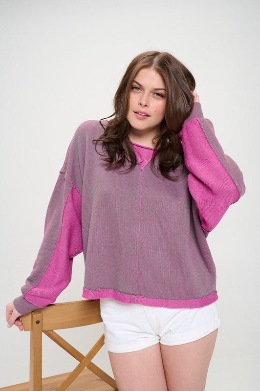 LONG DOLMAN SLEEVE ROUND NECK CASUAL KNIT SWEATER - Sleekdenim.com