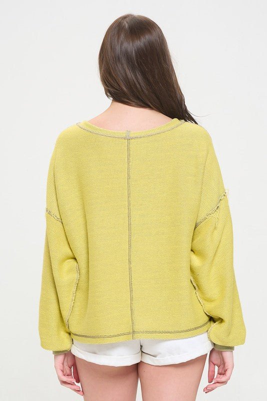 LONG DOLMAN SLEEVE ROUND NECK CASUAL KNIT SWEATER - Sleekdenim.com