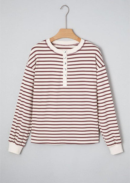 Margaret Sleeve Henley top Long Sleeve Top - Sleekdenim.com