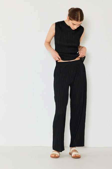 Marina West Swim Pleated Elastic - Waist Straight Pants - Sleekdenim.com