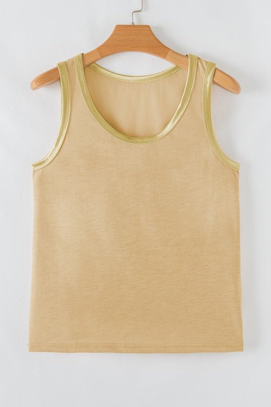 Metallic Contrast Trim Scoop Neck Tank Top - Sleekdenim.com