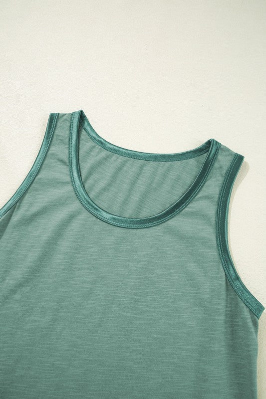 Metallic Contrast Trim Scoop Neck Tank Top - Sleekdenim.com