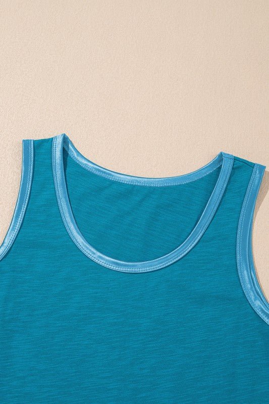 Metallic Contrast Trim Scoop Neck Tank Top - Sleekdenim.com