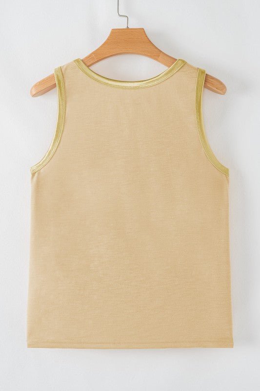 Metallic Contrast Trim Scoop Neck Tank Top - Sleekdenim.com