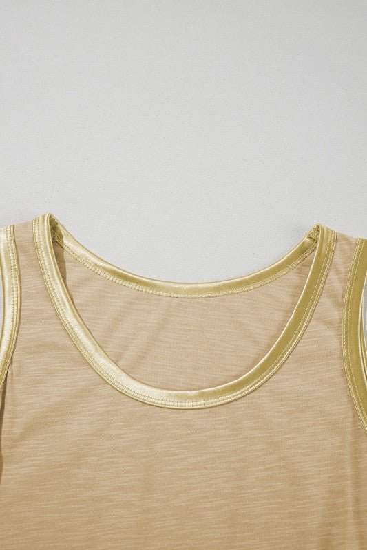 Metallic Contrast Trim Scoop Neck Tank Top - Sleekdenim.com