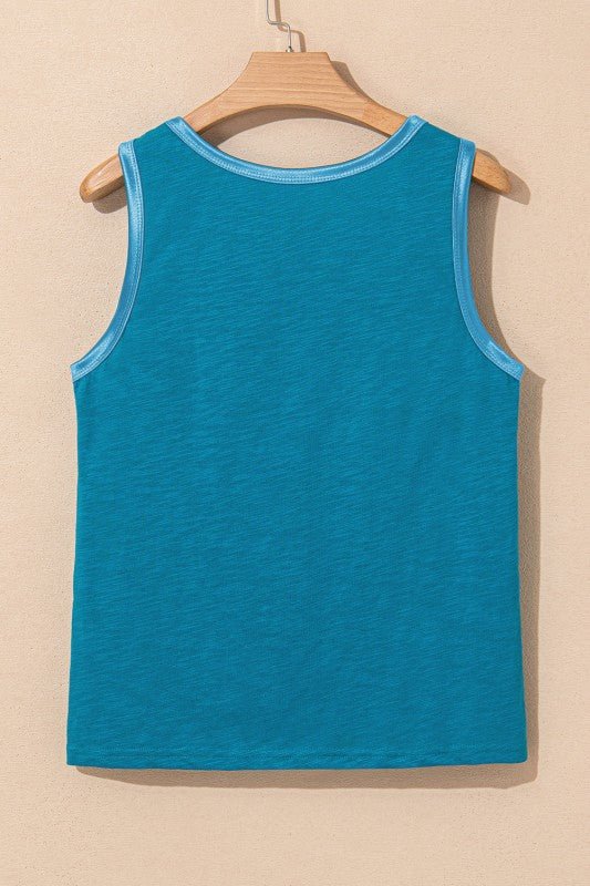 Metallic Contrast Trim Scoop Neck Tank Top - Sleekdenim.com