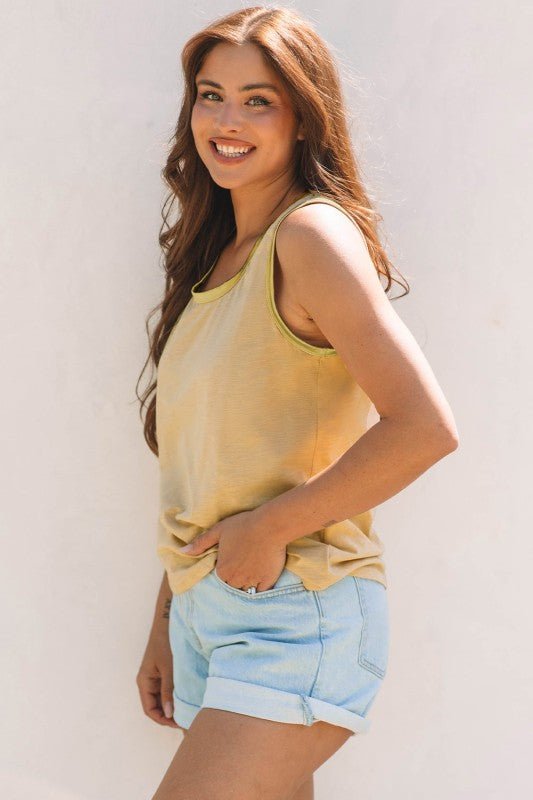 Metallic Contrast Trim Scoop Neck Tank Top - Sleekdenim.com