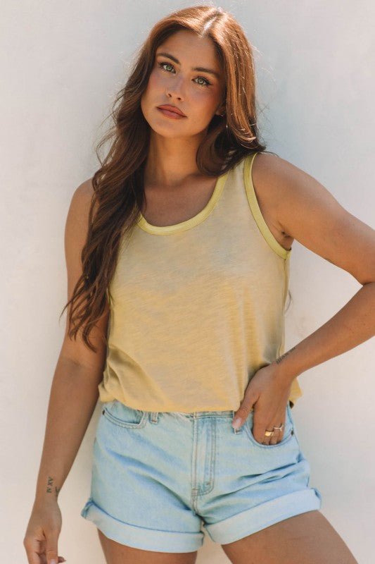 Metallic Contrast Trim Scoop Neck Tank Top - Sleekdenim.com