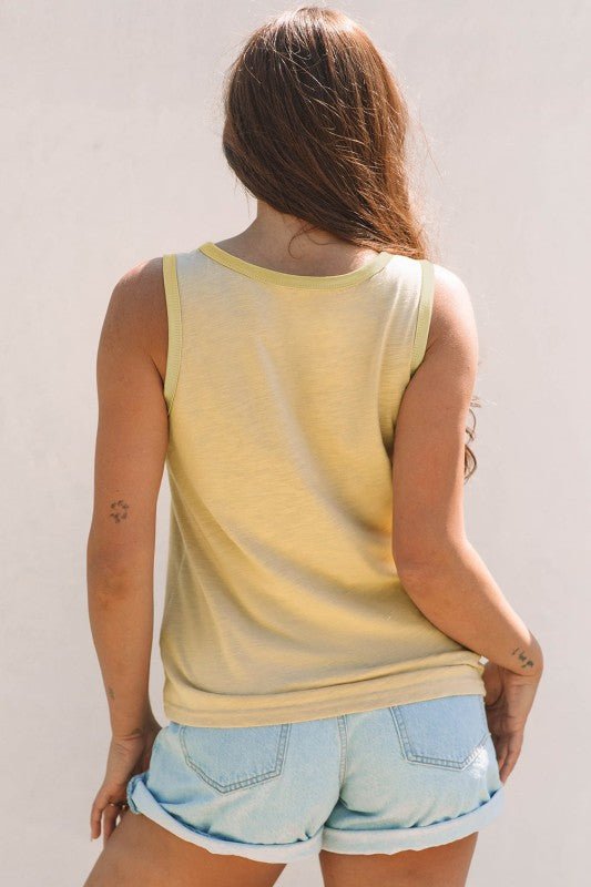 Metallic Contrast Trim Scoop Neck Tank Top - Sleekdenim.com