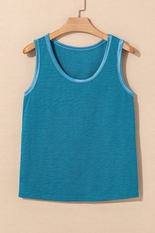Metallic Contrast Trim Scoop Neck Tank Top - Sleekdenim.com