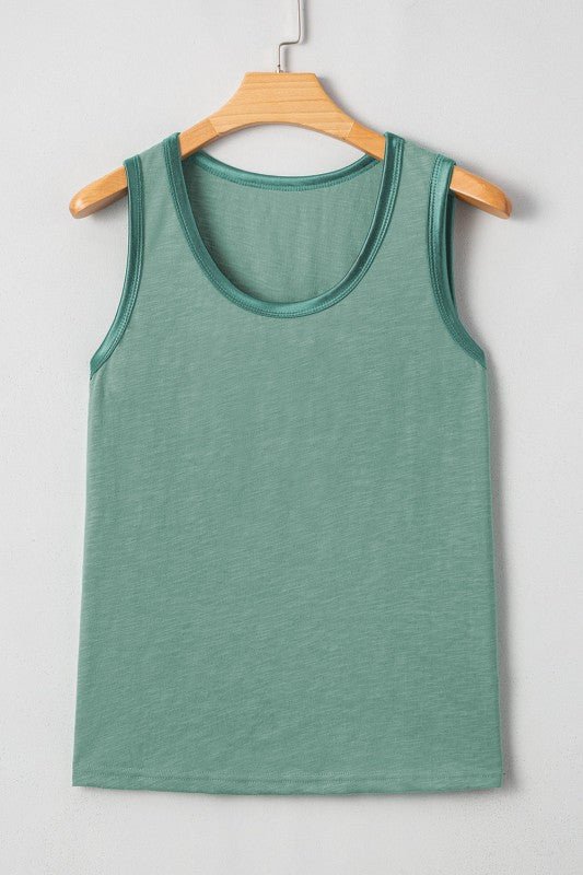 Metallic Contrast Trim Scoop Neck Tank Top - Sleekdenim.com