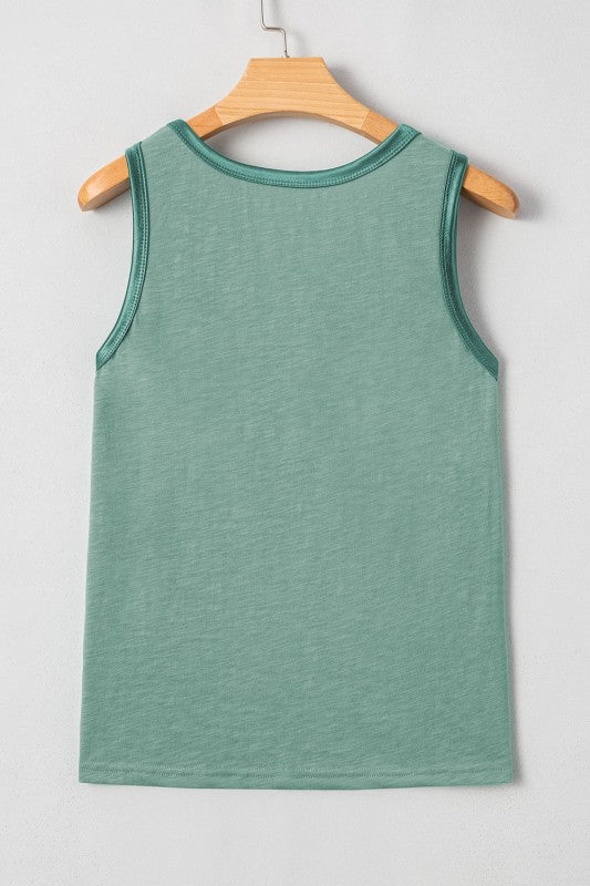 Metallic Contrast Trim Scoop Neck Tank Top - Sleekdenim.com