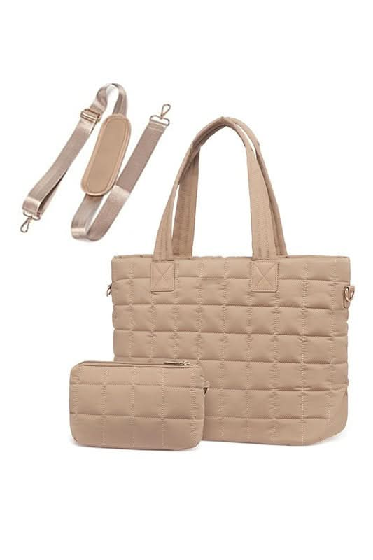 Mila Quilted Traveler Tote with Mini Clutch - Sleekdenim.com