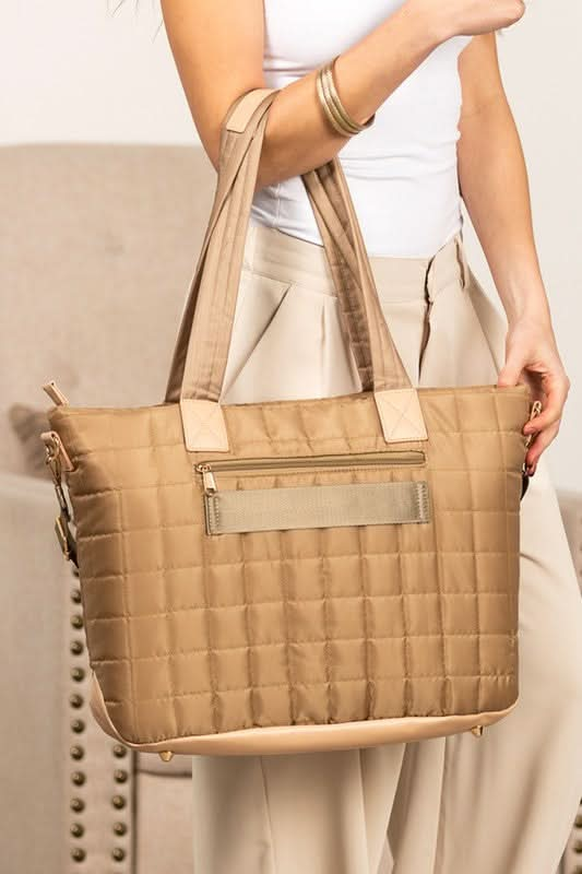 Mila Quilted Traveler Tote with Mini Clutch - Sleekdenim.com