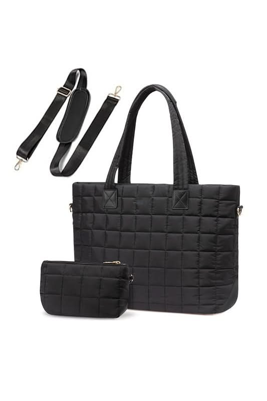 Mila Quilted Traveler Tote with Mini Clutch - Sleekdenim.com