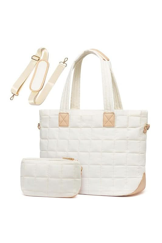 Mila Quilted Traveler Tote with Mini Clutch - Sleekdenim.com