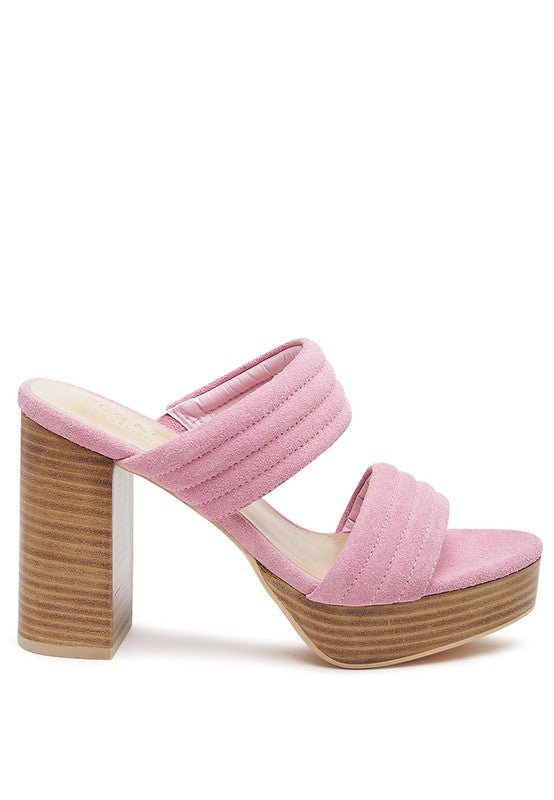 MILLE FEUX SUEDE SLIP - ON BLOCK HEELED SANDAL - Sleekdenim.com