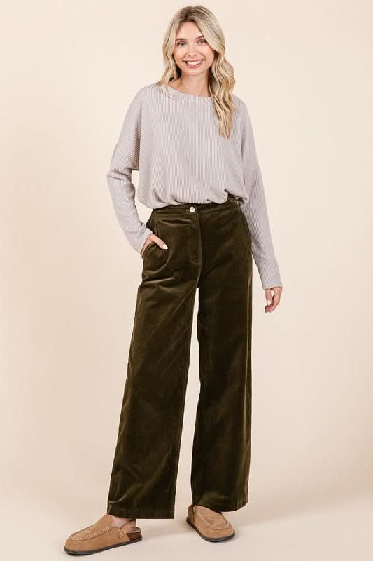 Mittoshop Corduroy Back Elastic Waist Pants - Sleekdenim.com