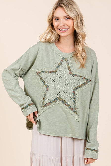 Mittoshop Mineral Wash Star Patch Long Sleeve T-Shirt - Sleekdenim.com