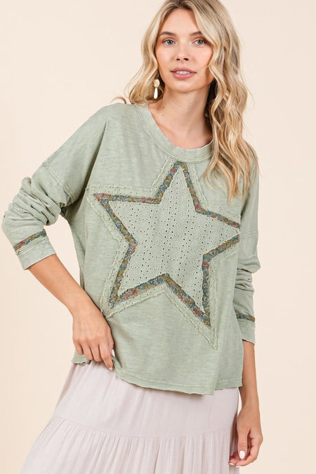 Mittoshop Mineral Wash Star Patch Long Sleeve T-Shirt - Sleekdenim.com