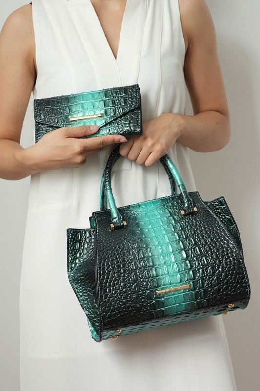 MKF Bently Croc - Embossed Tote & Wallet Set - Sleekdenim.com