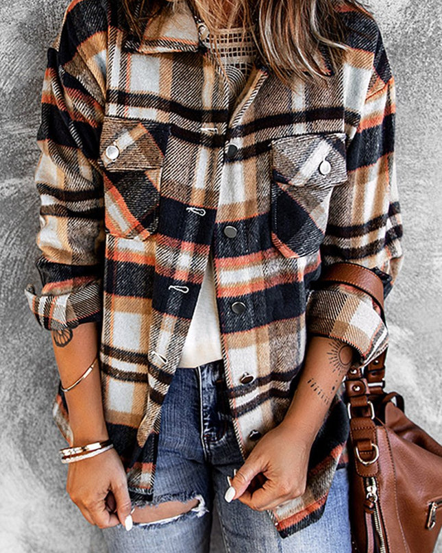 Multicolor Plaid Casual Button Up Flannel Shacket - Sleekdenim.com