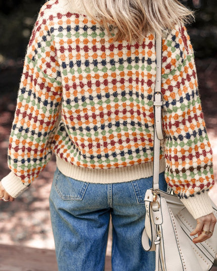 Multicolour Dotty Pattern Button Front V Neck Knit Cardigan - Sleekdenim.com