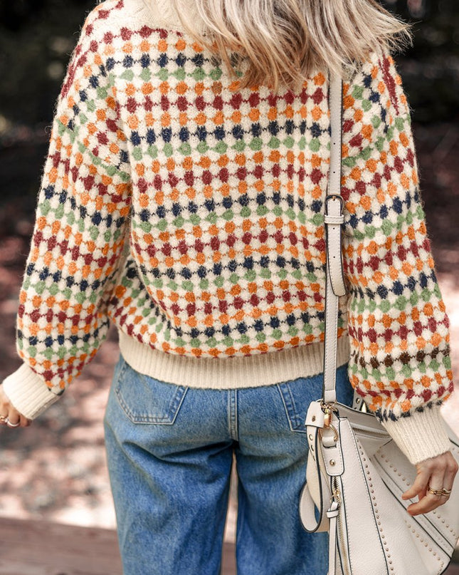 Multicolour Dotty Pattern Button Front V Neck Knit Cardigan - Sleekdenim.com