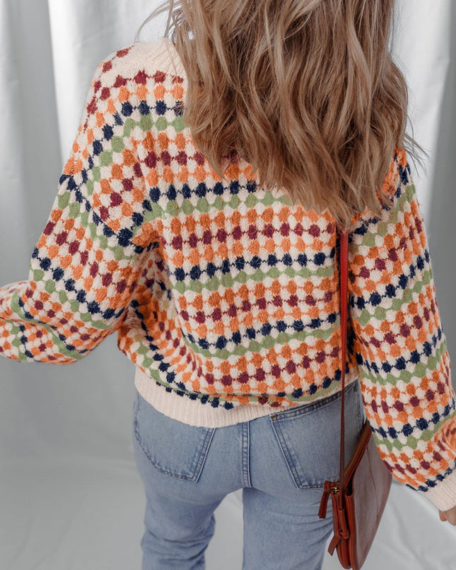 Multicolour Dotty Striped Pattern Knit Drop Shoulder Sweater - Sleekdenim.com