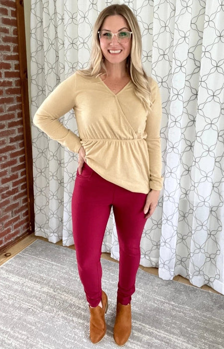 My Perfect Ponte Pants in Wine Red - Sleekdenim.com