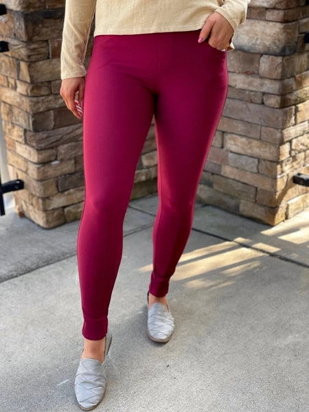 My Perfect Ponte Pants in Wine Red - Sleekdenim.com