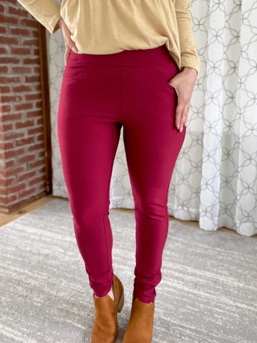 My Perfect Ponte Pants in Wine Red - Sleekdenim.com