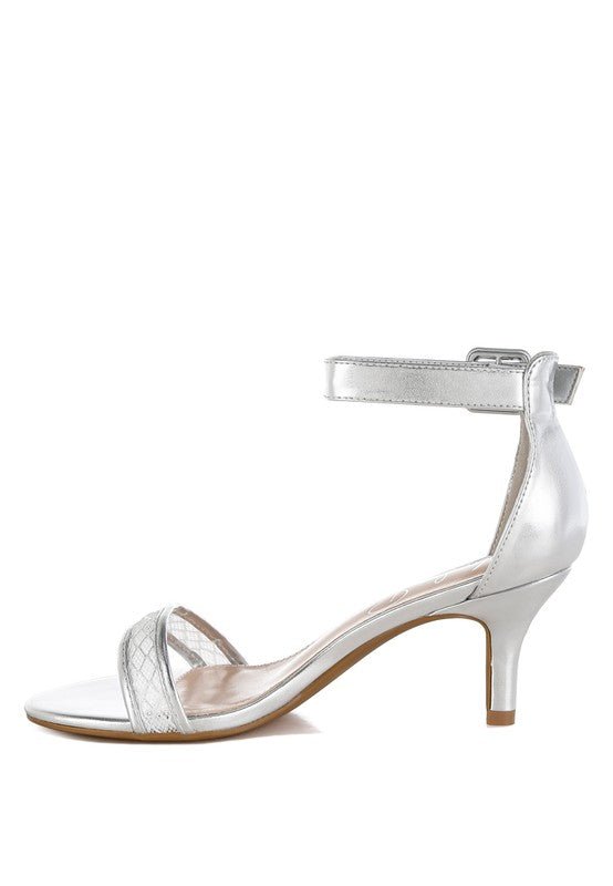 Ninto Metallic Faux Leather Kitten Heel Sandals - Sleekdenim.com