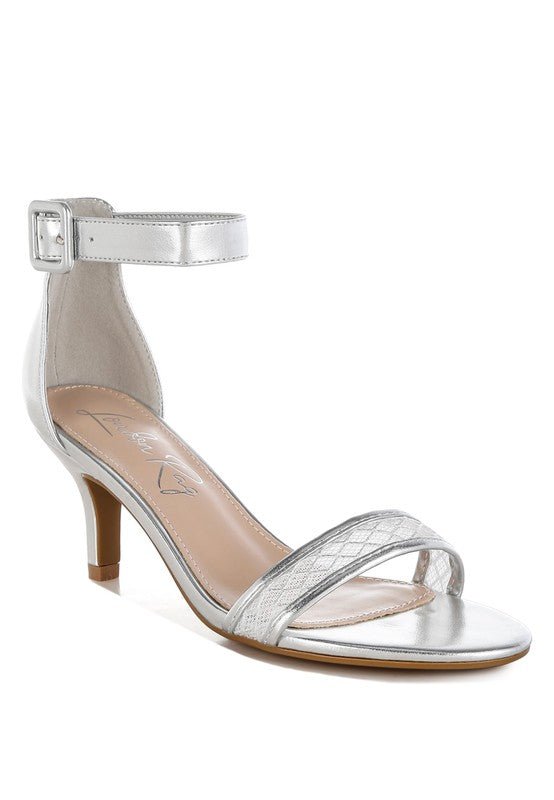 Ninto Metallic Faux Leather Kitten Heel Sandals - Sleekdenim.com