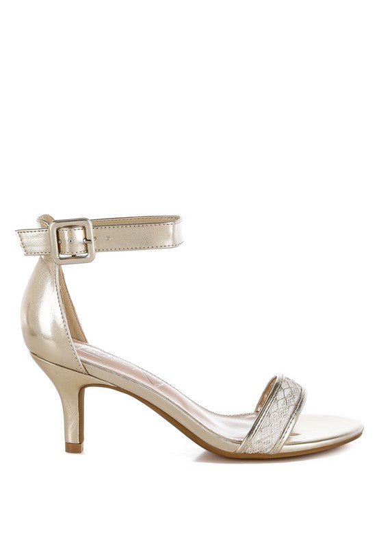 Ninto Metallic Faux Leather Kitten Heel Sandals - Sleekdenim.com