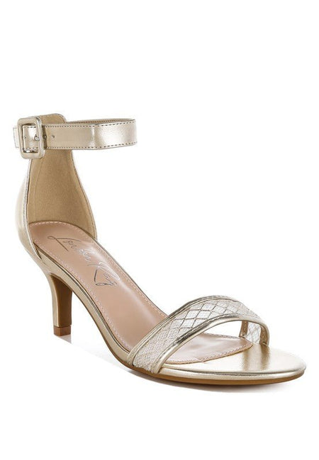 Ninto Metallic Faux Leather Kitten Heel Sandals - Sleekdenim.com