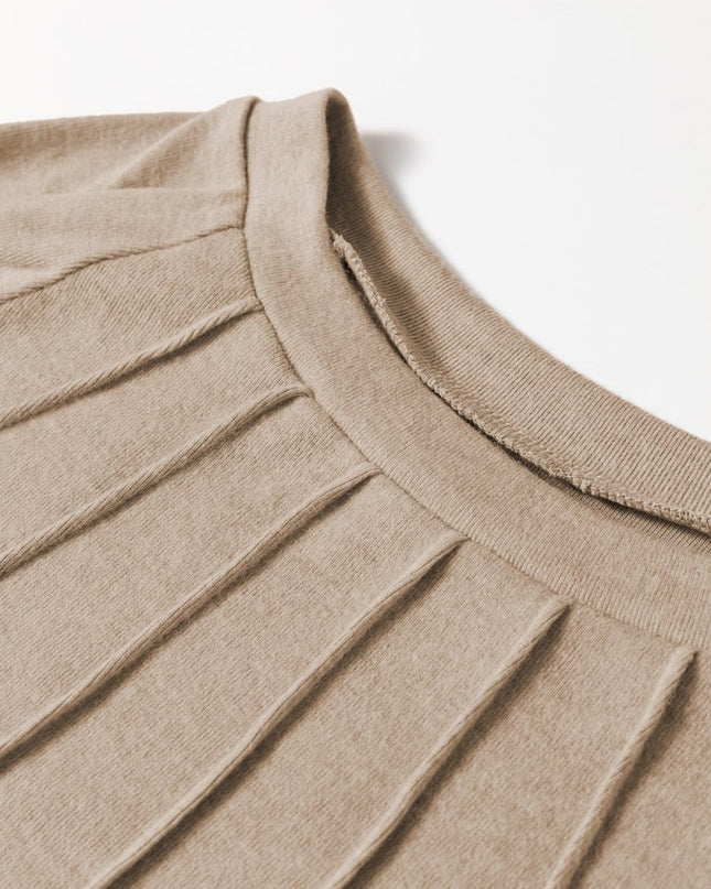 Parchment Seam Detail Lace Contrast Cuffs Raglan Sleeve Top - Sleekdenim.com