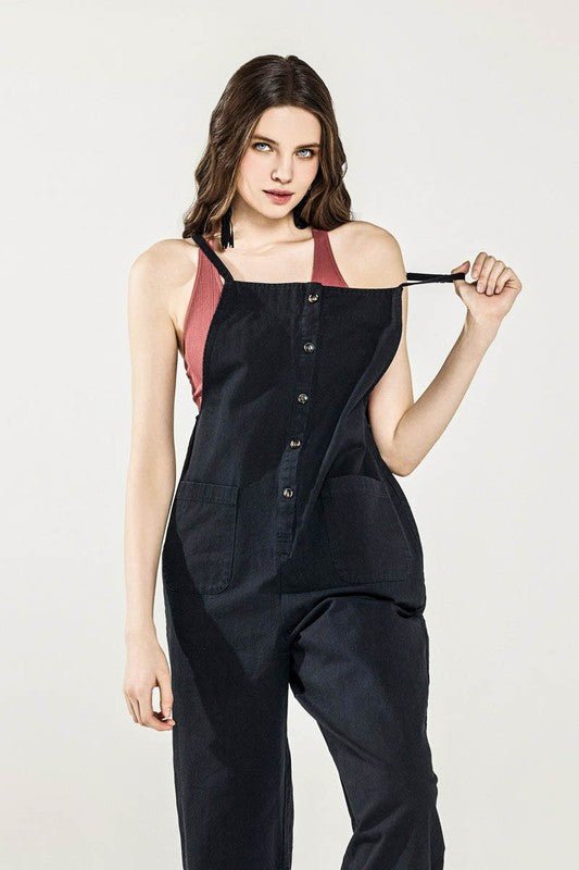 Plus Button Down Sleeveless Overall Jumpsuit - Sleekdenim.com