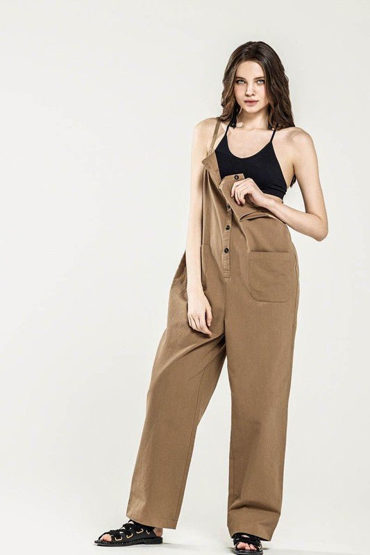 Plus Button Down Sleeveless Overall Jumpsuit - Sleekdenim.com