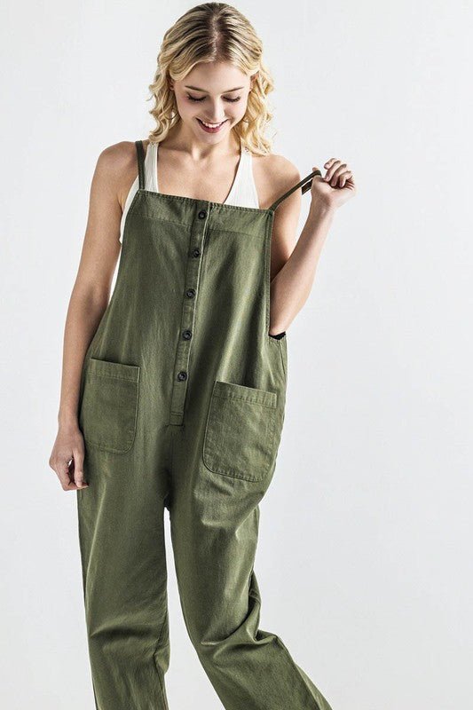 Plus Button Down Sleeveless Overall Jumpsuit - Sleekdenim.com