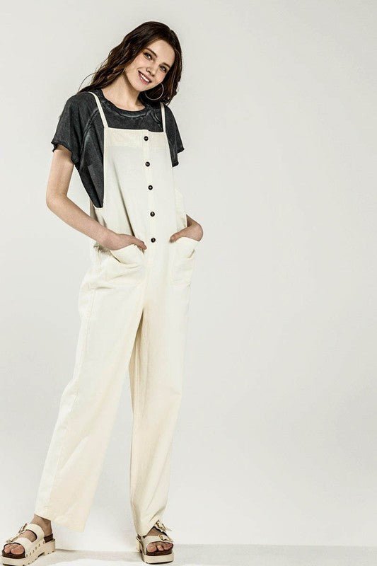 Plus Button Down Sleeveless Overall Jumpsuit - Sleekdenim.com