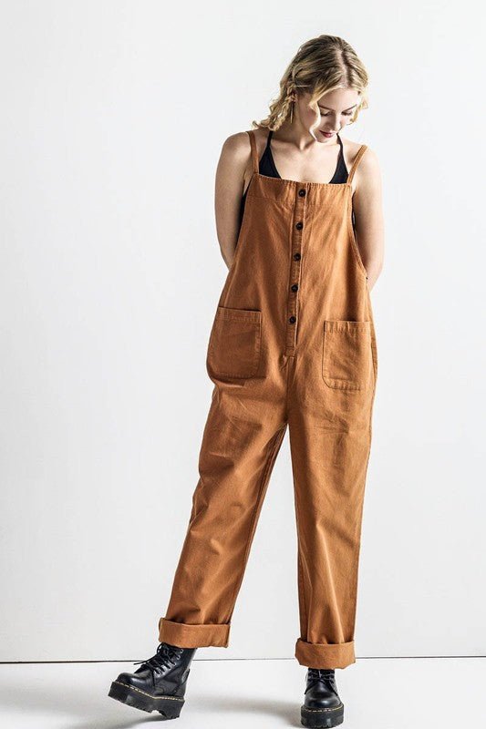 Plus Button Down Sleeveless Overall Jumpsuit - Sleekdenim.com