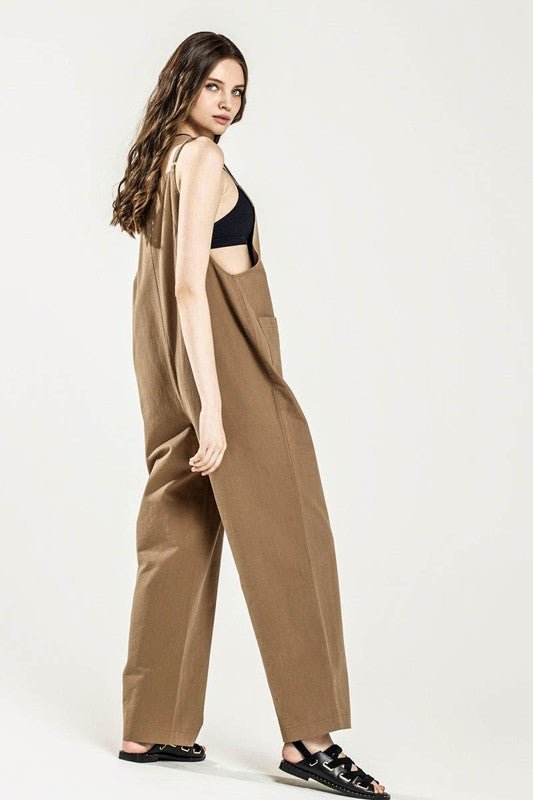 Plus Button Down Sleeveless Overall Jumpsuit - Sleekdenim.com